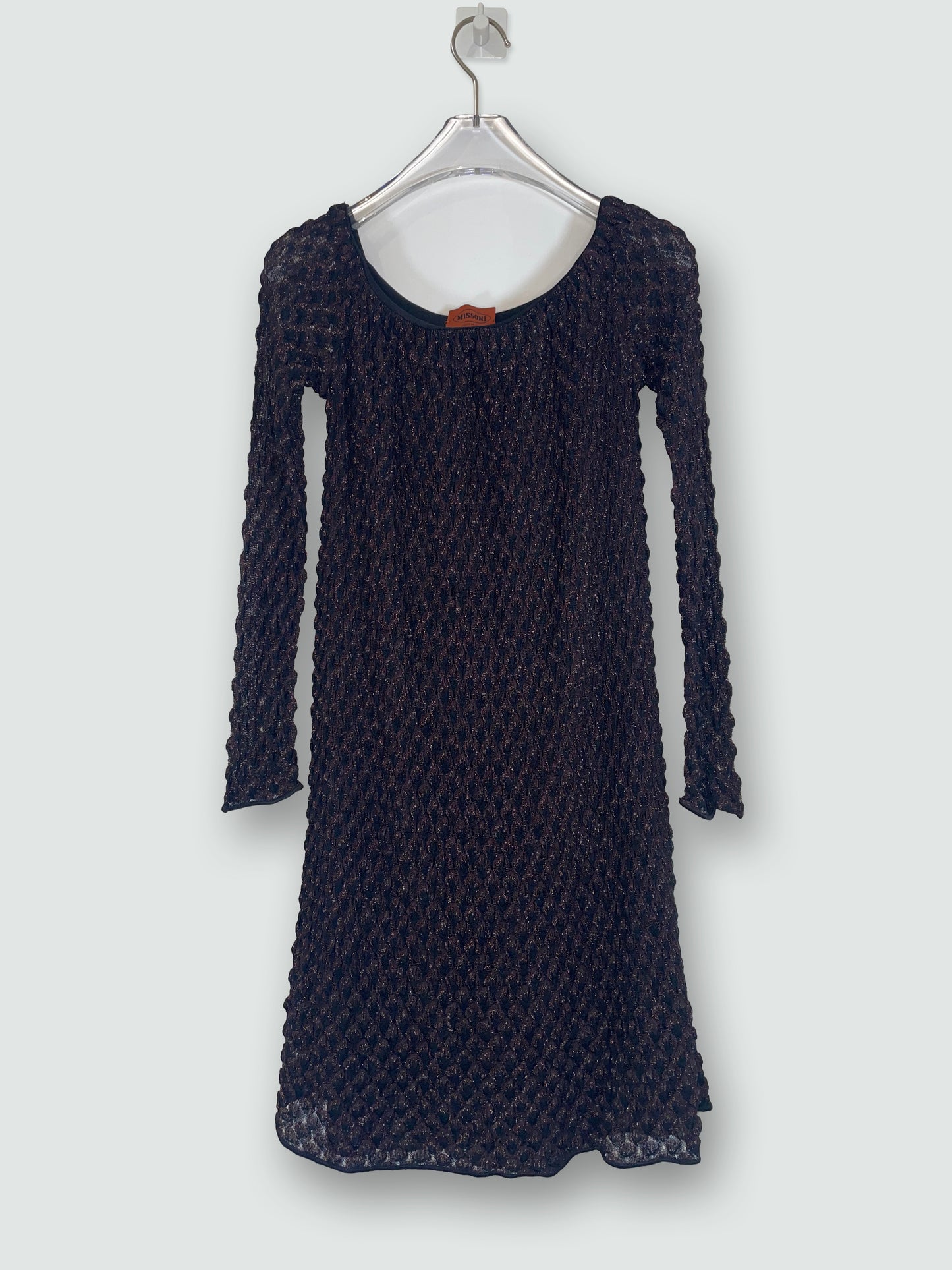 Texture Metallic Lurex Crochet Knit Long Sleeve Dress | Sz IT38