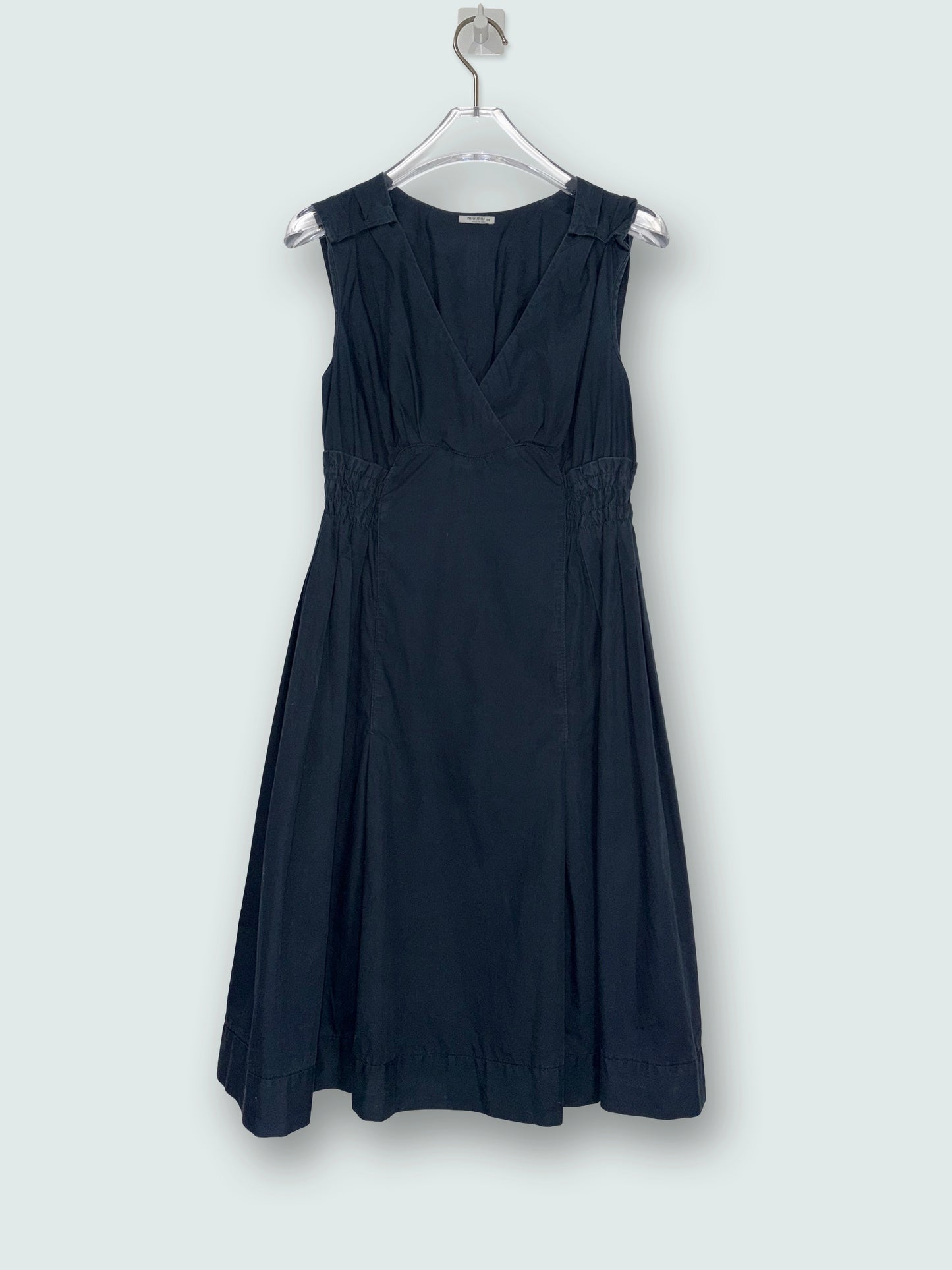 Vintage Ruche Gather Sleeveless Cotton V Neck Dress | Sz IT 38 ~ Small
