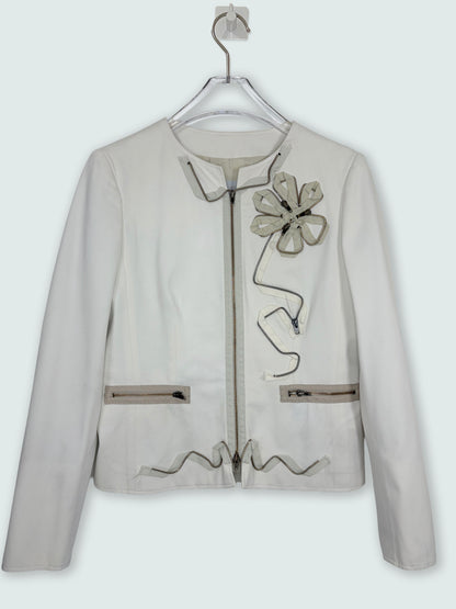 Zipper Detail Flower White Jacket | IT 40 ~ Small