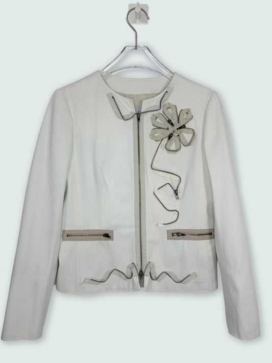 Zipper Detail Flower White Jacket | IT 40 ~ Small