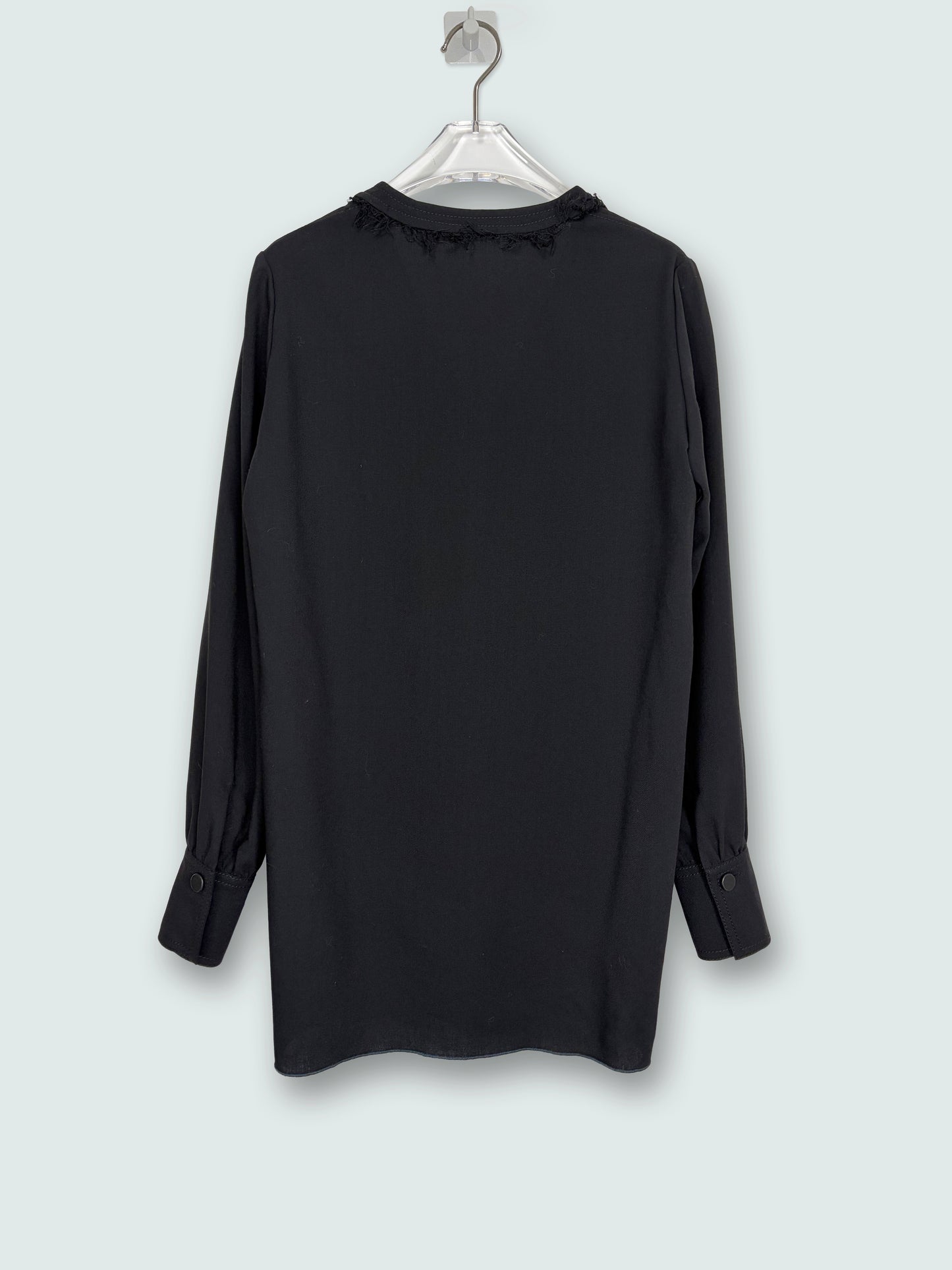 100% Virgin Wool Black V Neck Blouse | Sz FR34 ~ Small