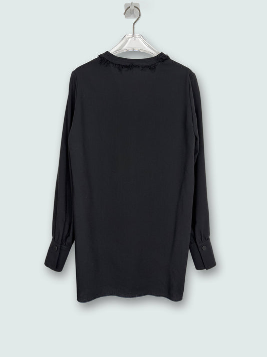 100% Virgin Wool Black V Neck Blouse | Sz FR34 ~ Small