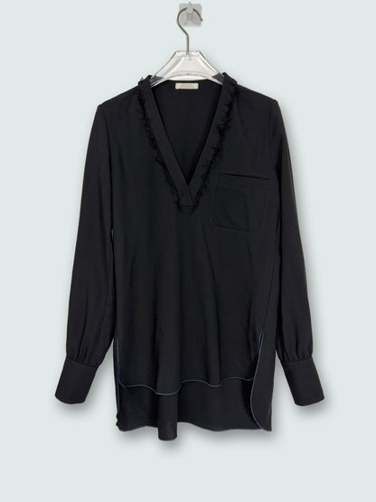 100% Virgin Wool Black V Neck Blouse | Sz FR34 ~ Small