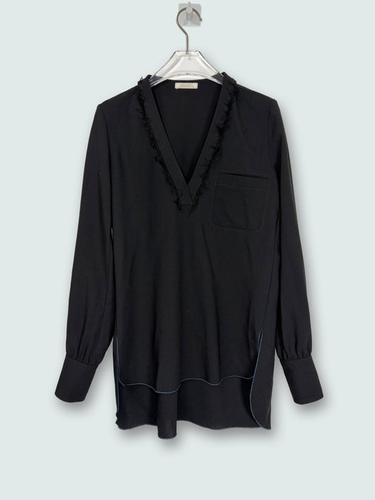 100% Virgin Wool Black V Neck Blouse | Sz FR34 ~ Small