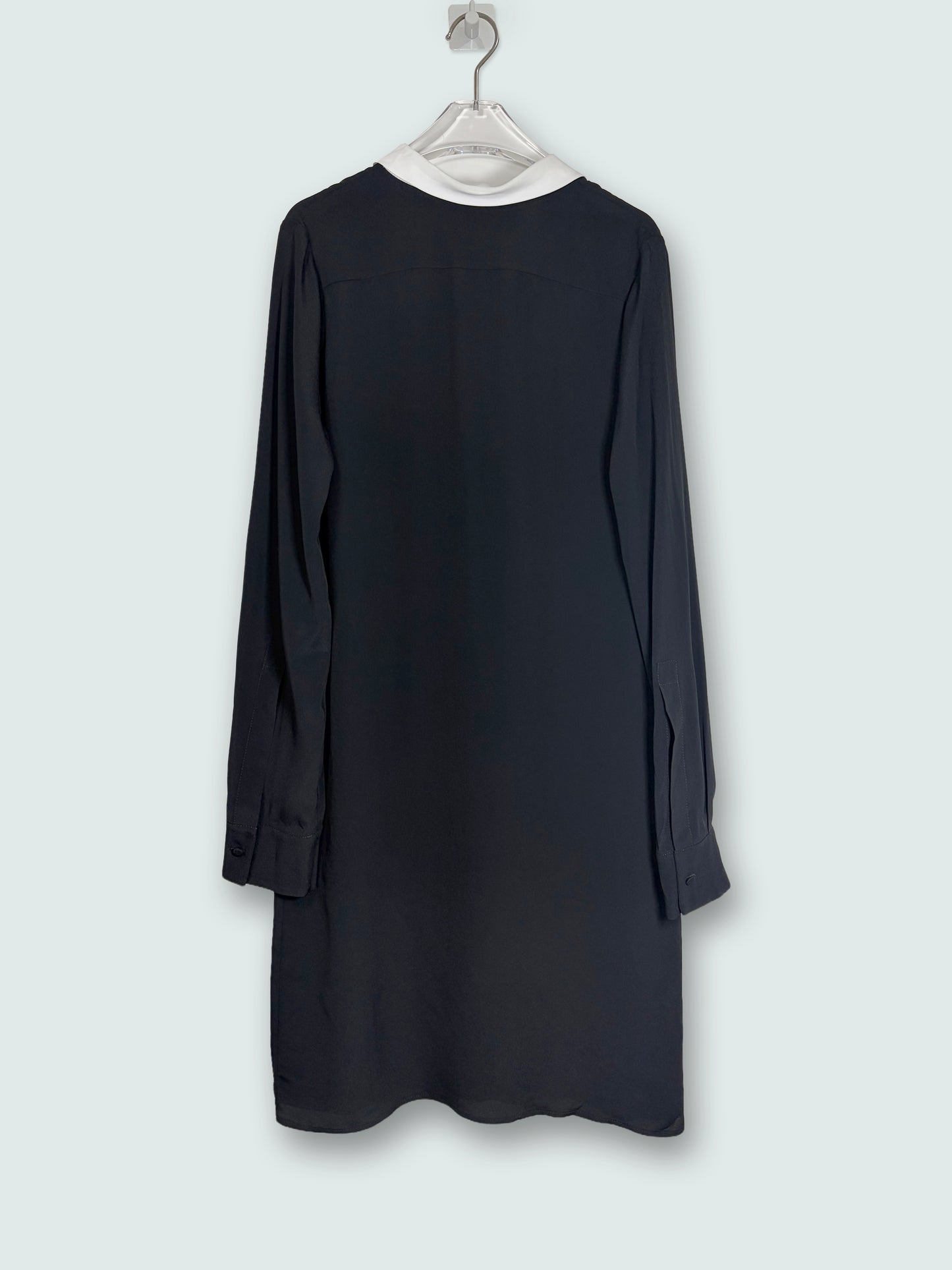Black White Ruffle Collar Contrast Long Sleeve Dress | Sz IT38 ~ Small