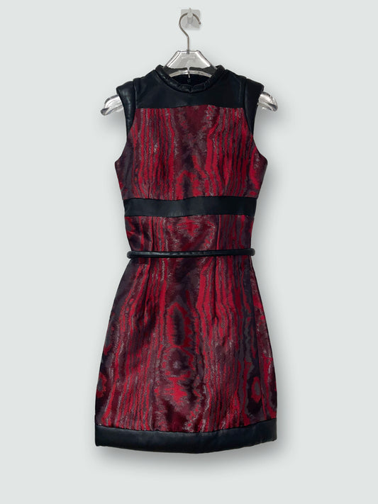 *RUNWAY* F/W2012 Moire Metallic Dress Leather Piping | UK6 XXSmall