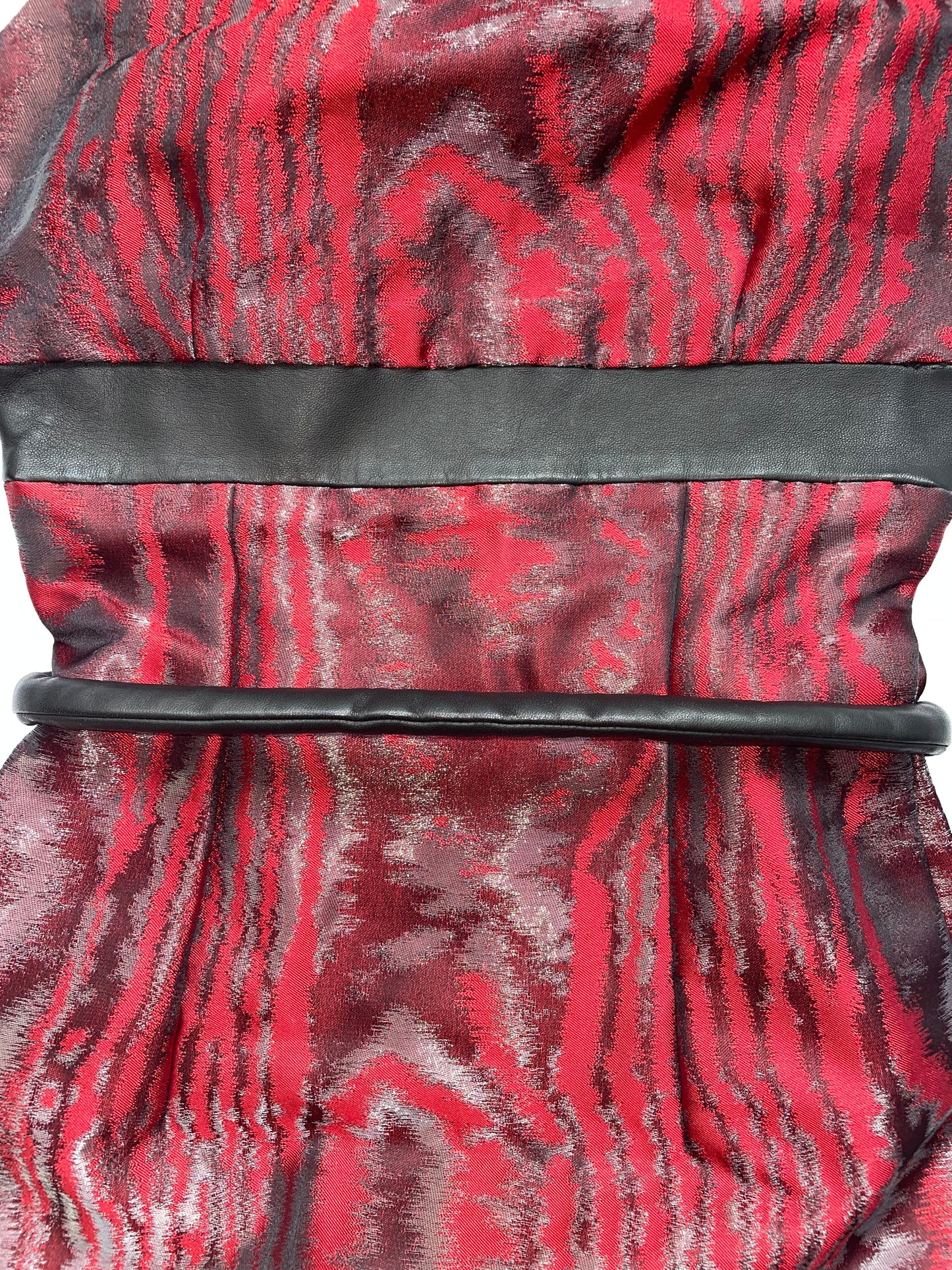 *RUNWAY* F/W2012 Moire Metallic Dress Leather Piping | UK6 XXSmall