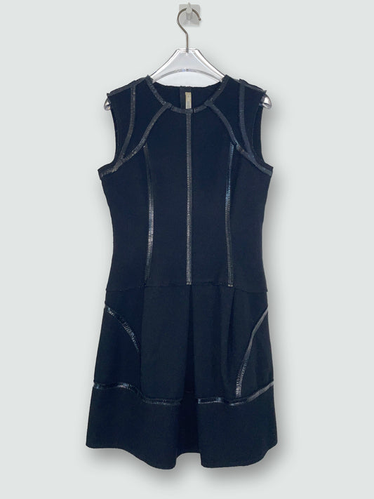 Black Wool w/ Vinyl Trim Detail Dress | Size IT 40 UK 8 Small