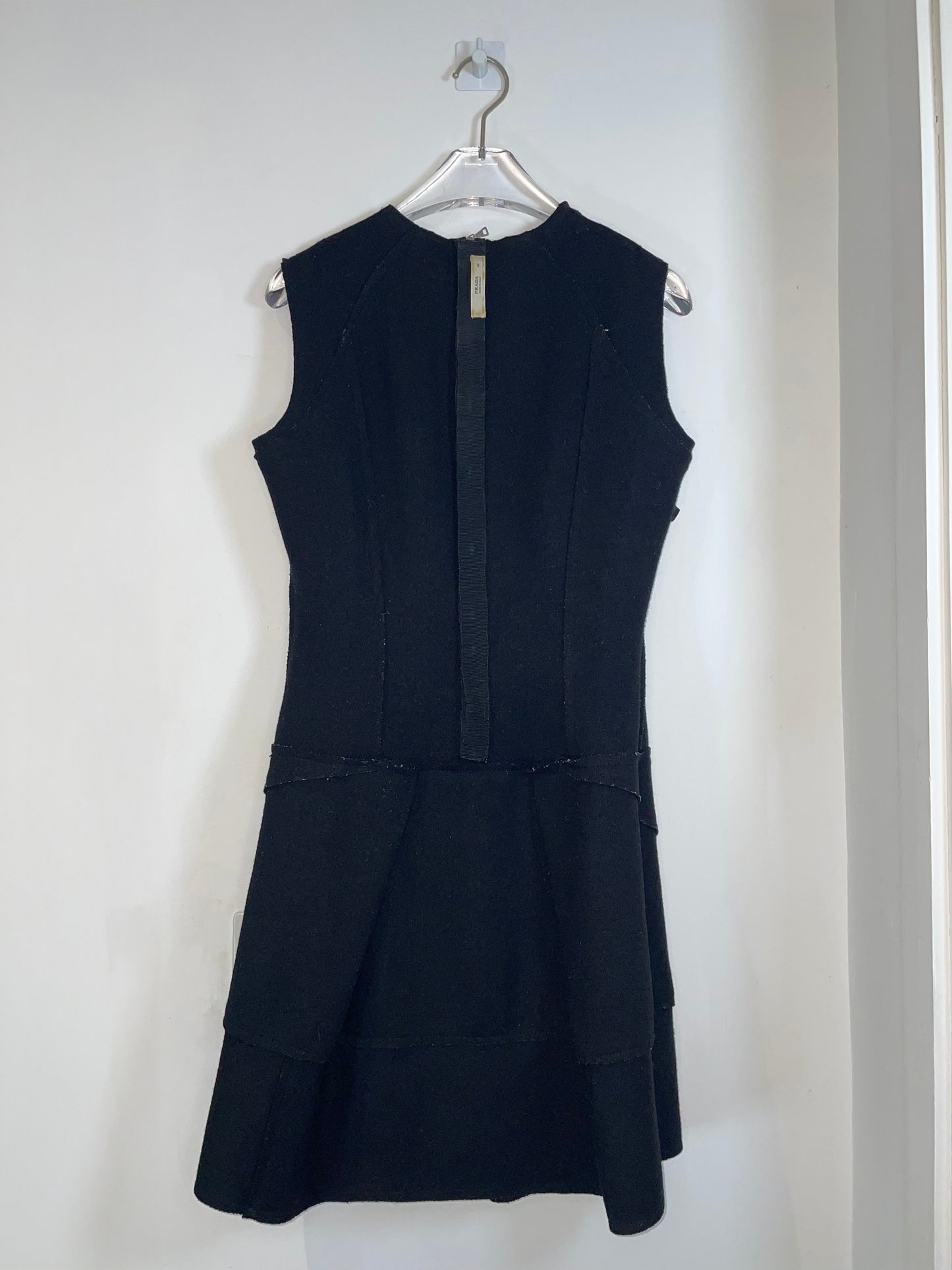 Black Wool w/ Vinyl Trim Detail Dress | Size IT 40 UK 8 Small
