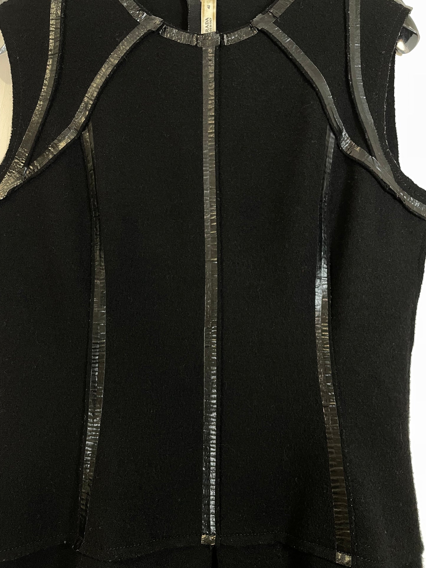 Black Wool w/ Vinyl Trim Detail Dress | Size IT 40 UK 8 Small
