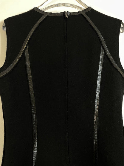 Black Wool w/ Vinyl Trim Detail Dress | Size IT 40 UK 8 Small