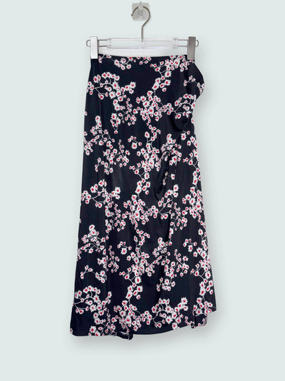 Black Floral Stretch Jersey Wrap Skirt | FR34 ~ XSmall