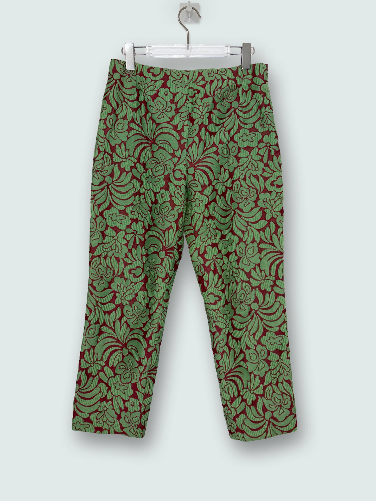 2015 S/S Cotton Silk Green Burgudy Brocade Trousers | Sz IT42 ~ Medium