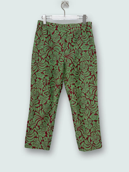 2015 S/S Cotton Silk Green Burgudy Brocade Trousers | Sz IT42 ~ Medium