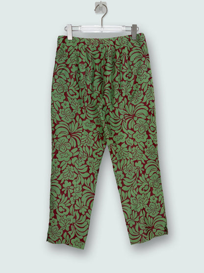 2015 S/S Cotton Silk Green Burgudy Brocade Trousers | Sz IT42 ~ Medium