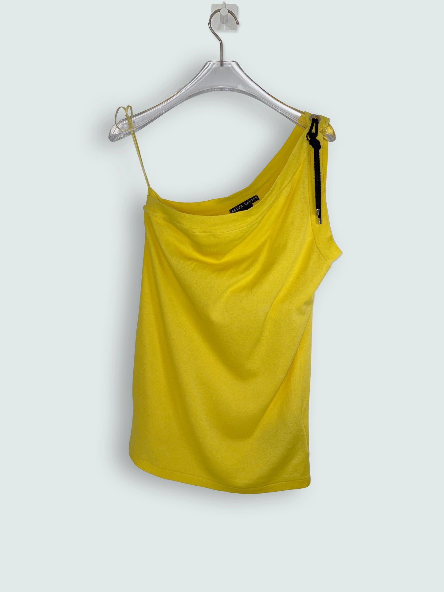 Made in USA Cotton Yellow One Shoulder Top | Sz Large