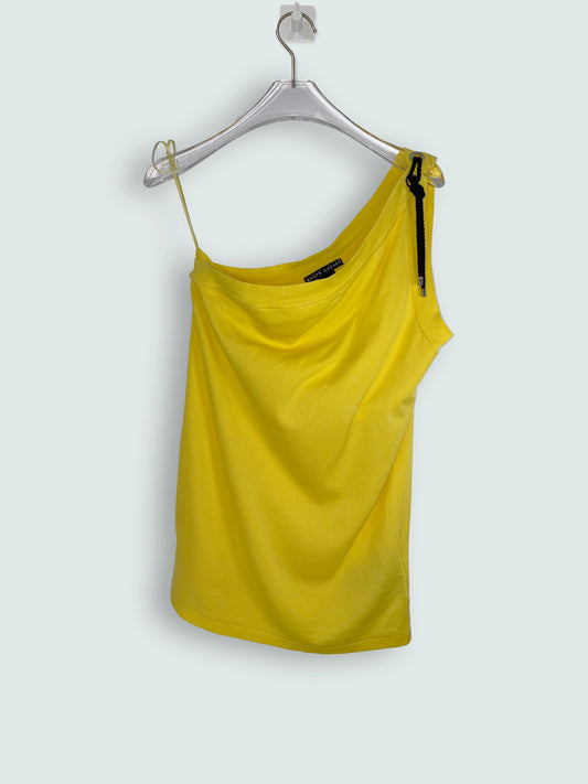 Made in USA Cotton Yellow One Shoulder Top | Sz Large