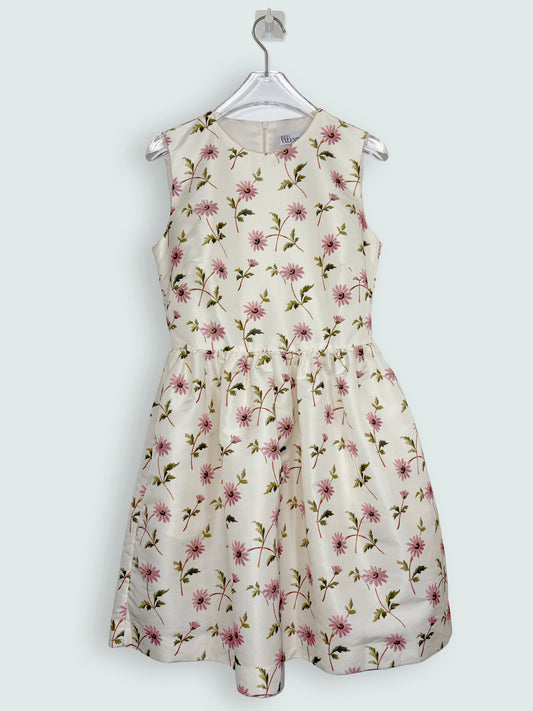 Cream White Floral Daisy A line Print Dress | Sz Small
