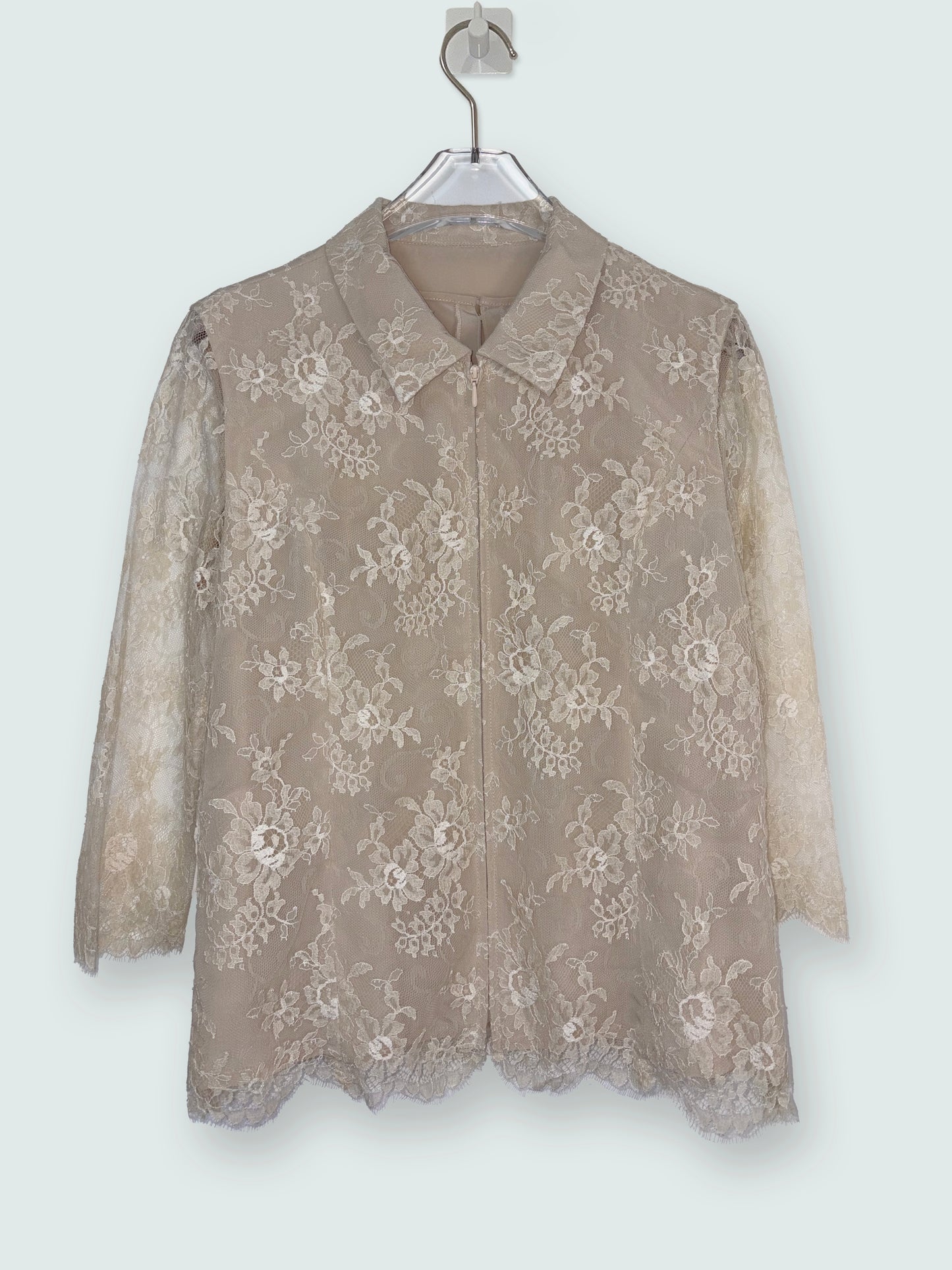 Beige Lace Set Jacket & Sleeveless Top | Sz 9 ~ Small