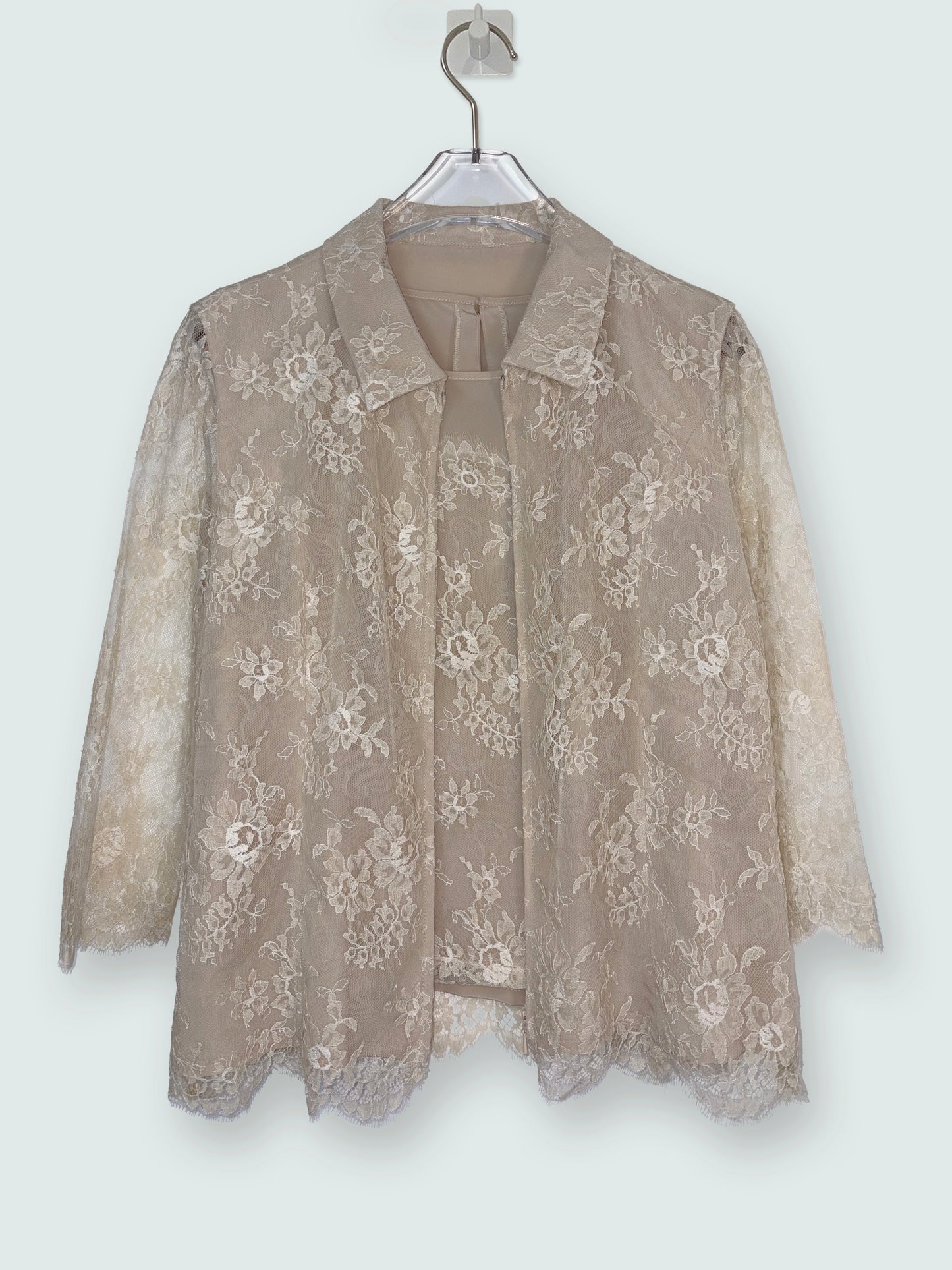 Beige Lace Set Jacket & Sleeveless Top | Sz 9 ~ Small