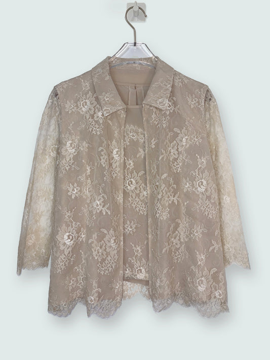 Beige Lace Set Jacket & Sleeveless Top | Sz 9 ~ Small