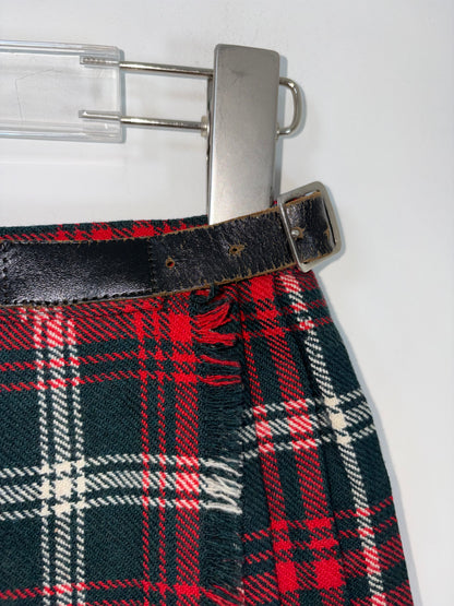 100% Pure Wool Vintage Tartan Red Green Kilt | Sz XXS