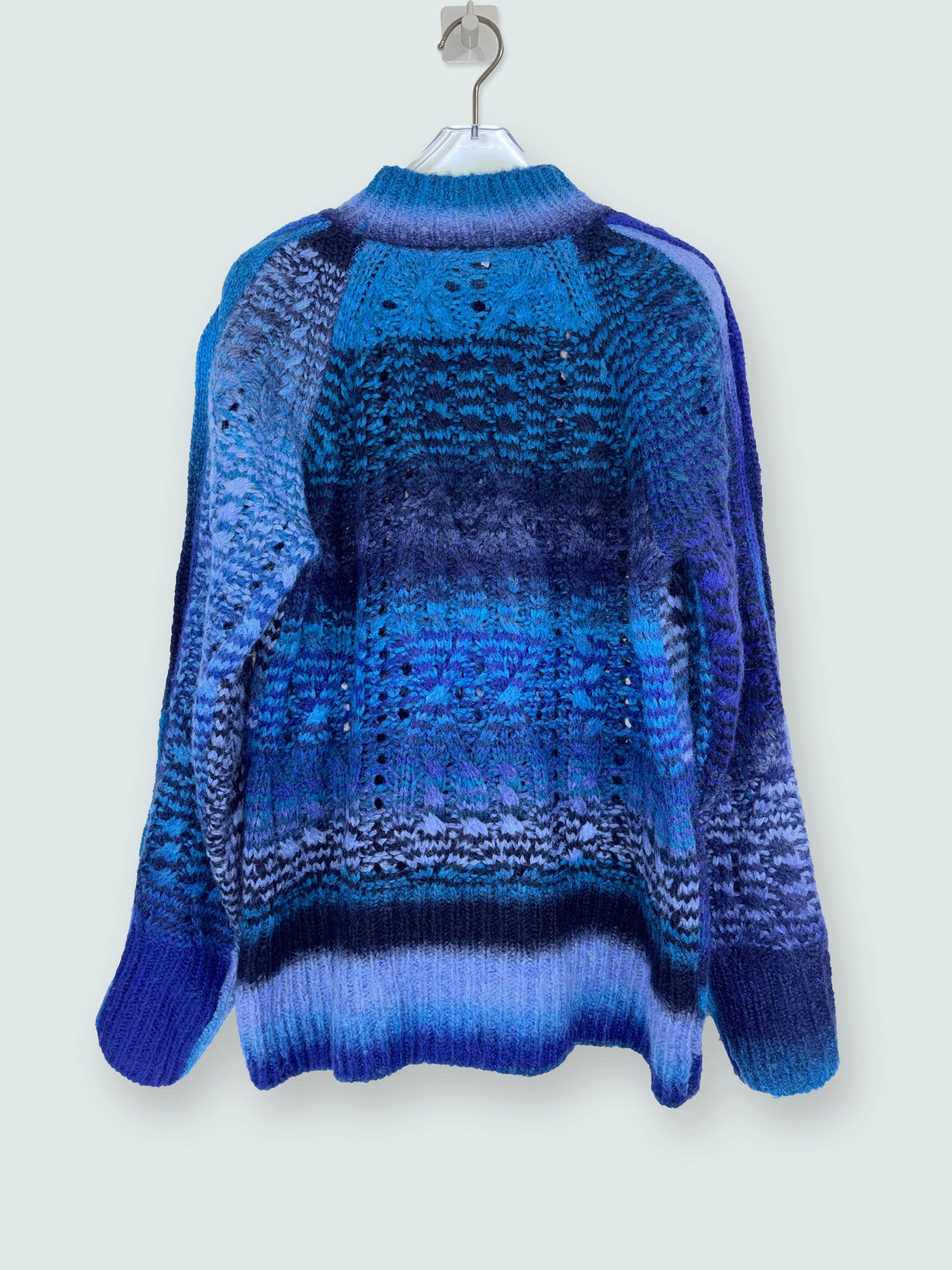 Knit Mock Neck Sweater Ombre Blue Button Sleeve | Sz Medium