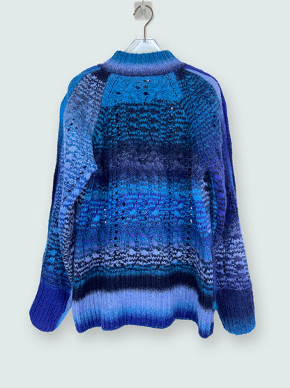 Knit Mock Neck Sweater Ombre Blue Button Sleeve | Sz Medium