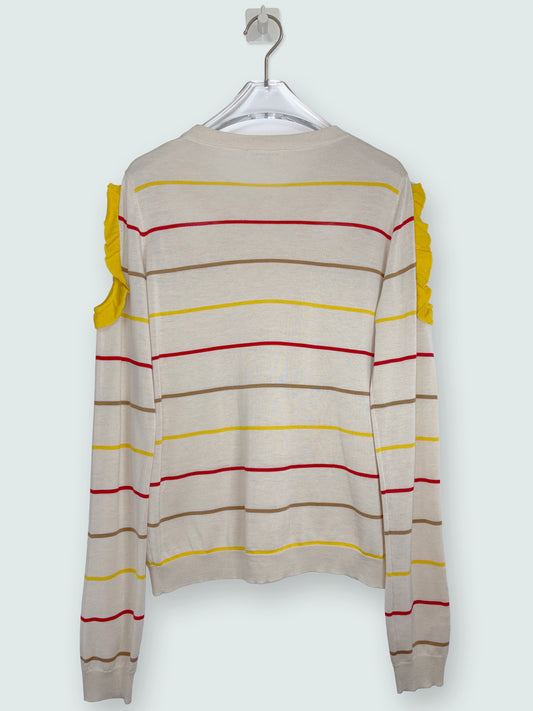 Silk Cotton Blend Jumper Sweatshirt Ruffle Stripe Top | Sz Medium
