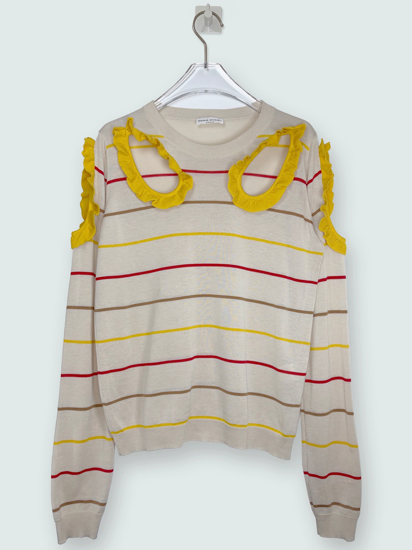 Silk Cotton Blend Jumper Sweatshirt Ruffle Stripe Top | Sz Medium