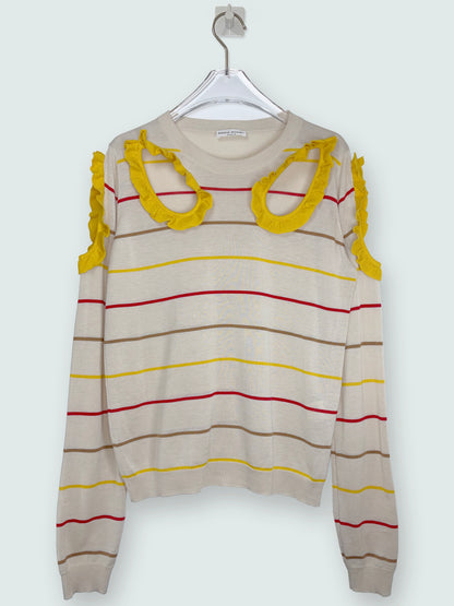 Silk Cotton Blend Jumper Sweatshirt Ruffle Stripe Top | Sz Medium