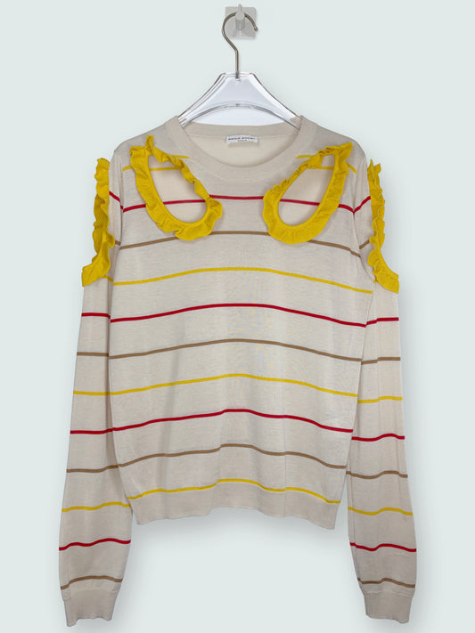 Silk Cotton Blend Jumper Sweatshirt Ruffle Stripe Top | Sz Medium