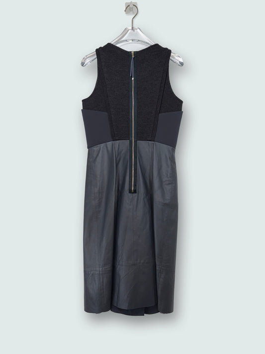 Lamb Leather Detail Pleated Silk Lining Dress | Sz IT 36 ~ Small