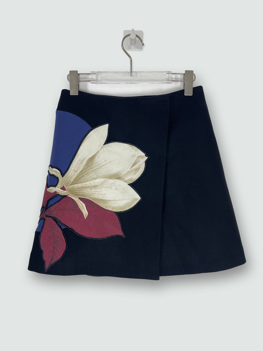 Floral Motif Wool Wrap Skirt | Size UK6 Xsmall