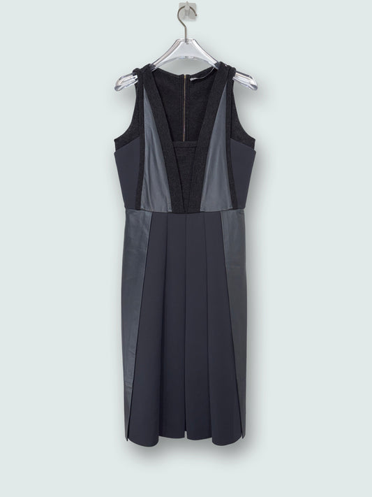 Lamb Leather Detail Pleated Silk Lining Dress | Sz IT 36 ~ Small