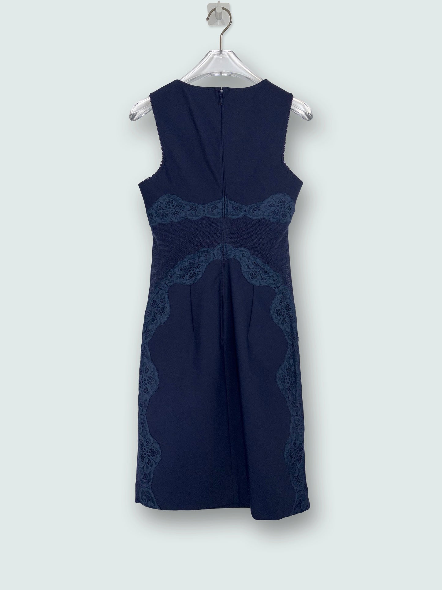 Navy Blue Jersey Lace Sides Sleeveless Sheath Dress | Sz IT38