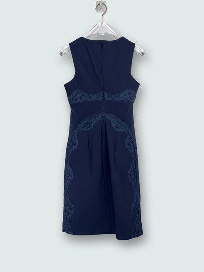 Navy Blue Jersey Lace Sides Sleeveless Sheath Dress | Sz IT38