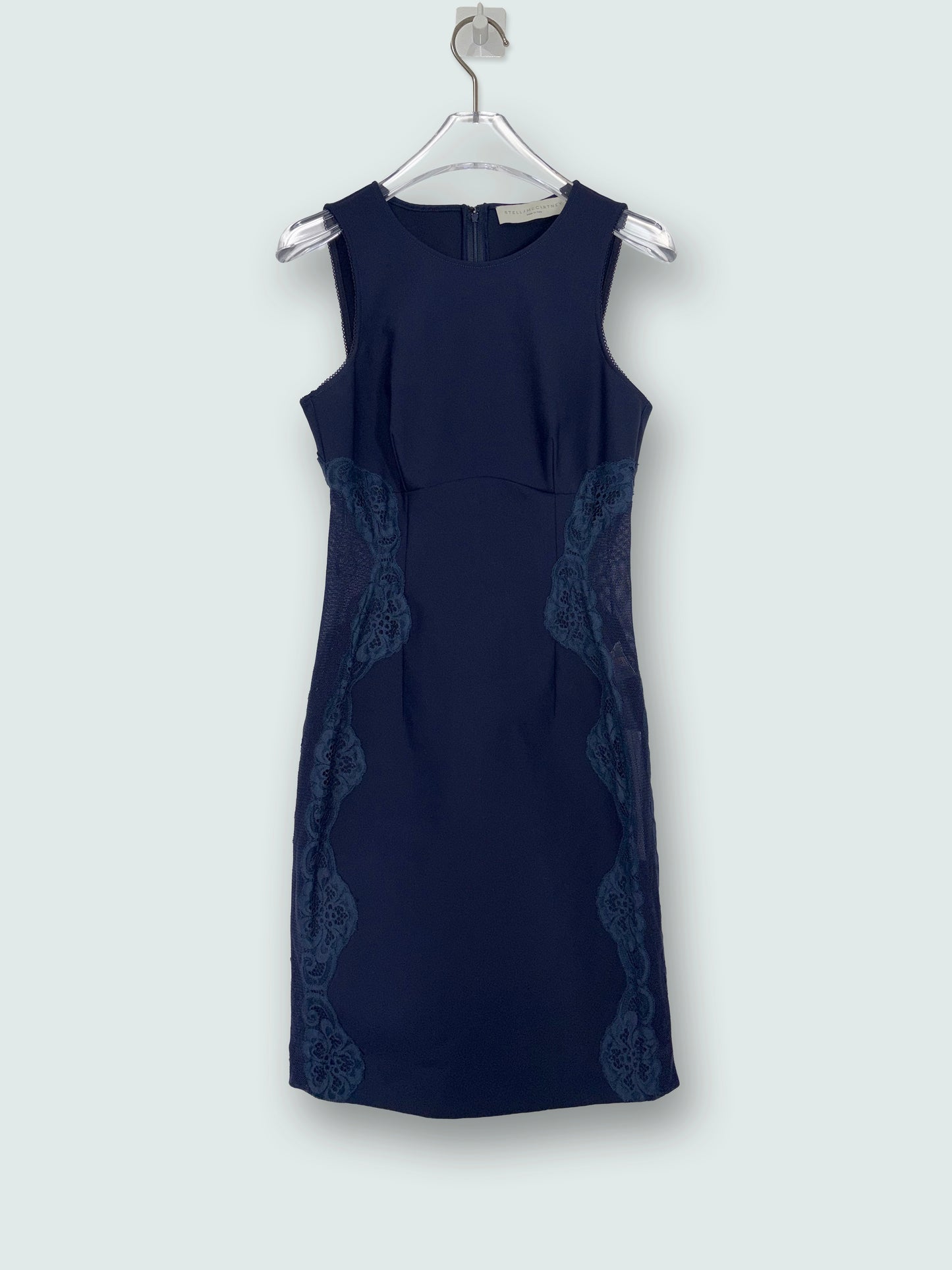 Navy Blue Jersey Lace Sides Sleeveless Sheath Dress | Sz IT38