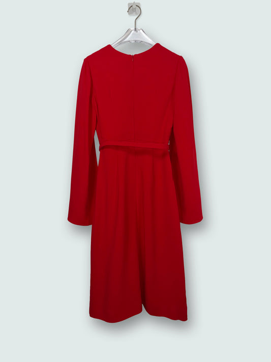 Slit Sleeves Silk Lined Belted Midi Dress Red | Sz IT 38