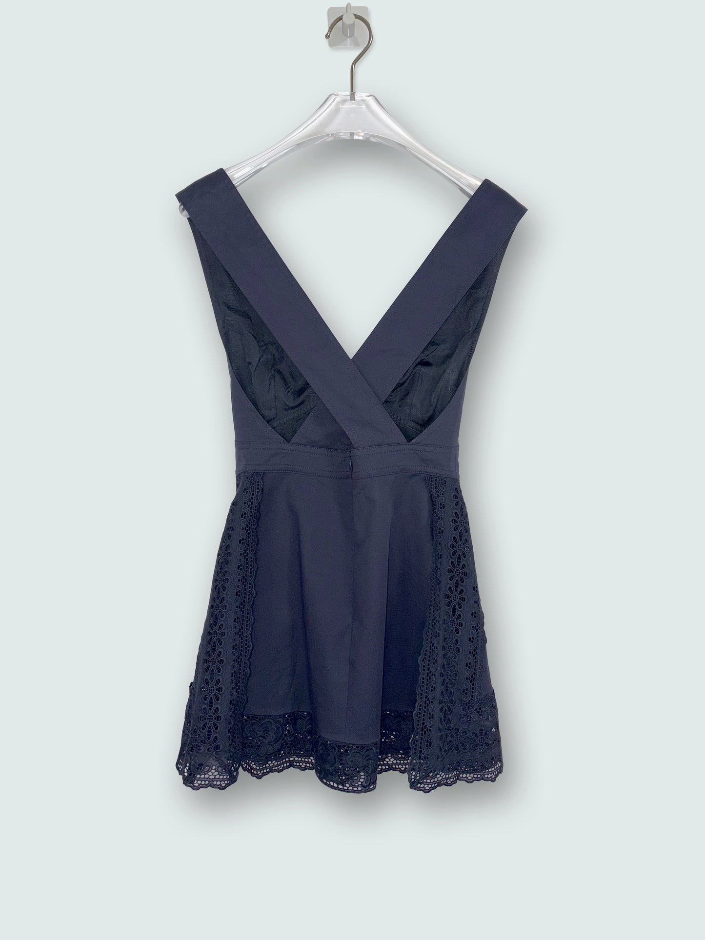 Navy Lace Trim Apron V Neck Top | Sz IT34 ~ XXSmall