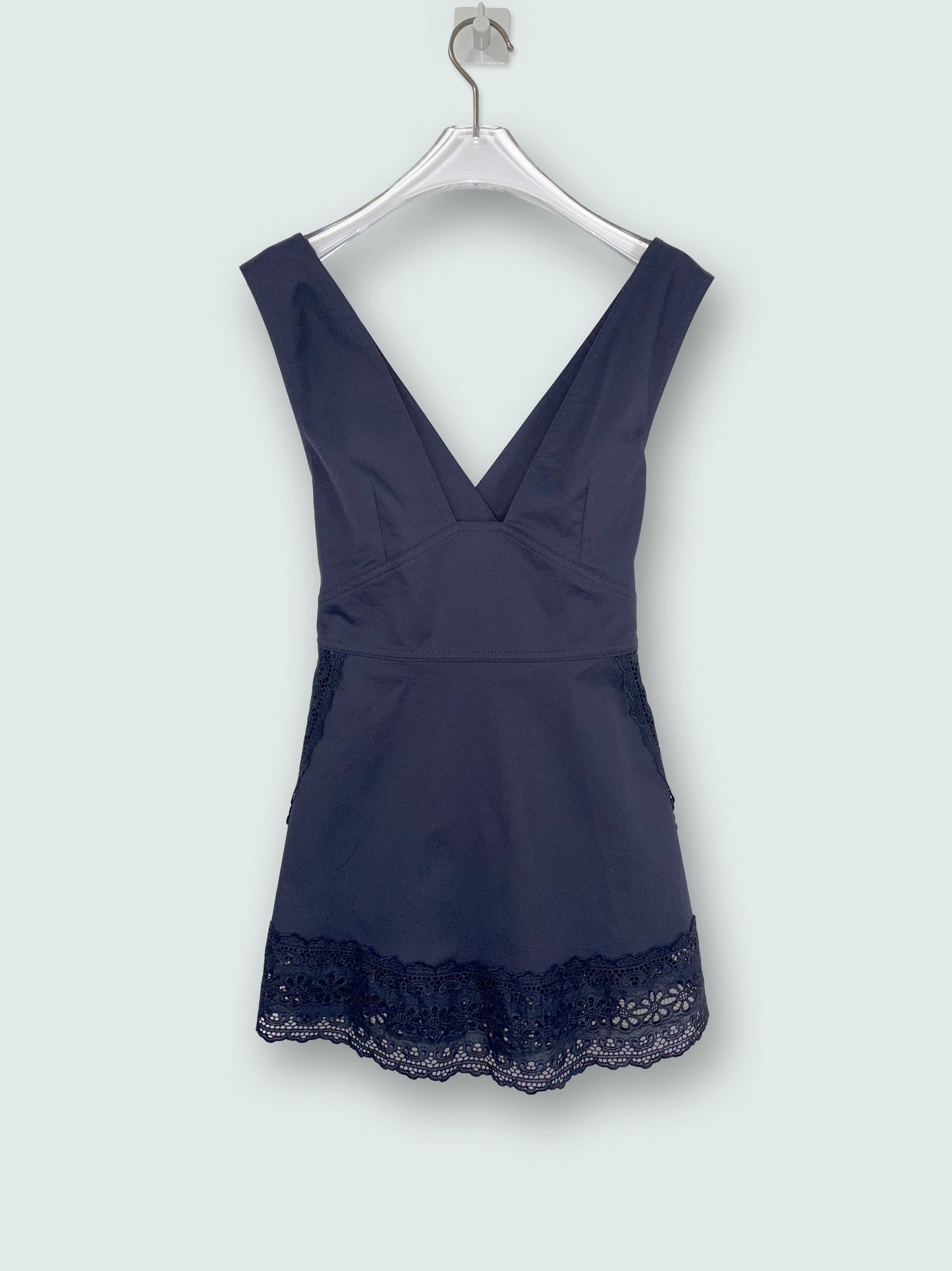 Navy Lace Trim Apron V Neck Top | Sz IT34 ~ XXSmall