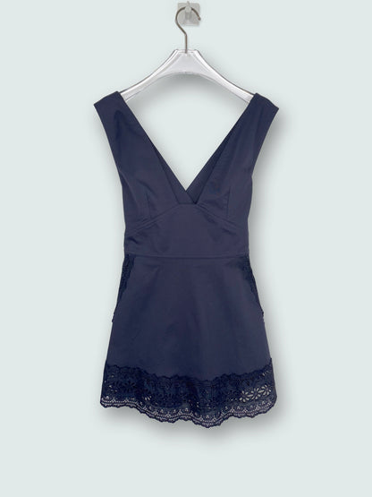Navy Lace Trim Apron V Neck Top | Sz IT34 ~ XXSmall