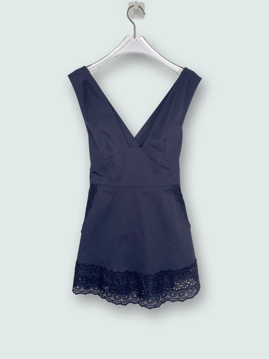 Navy Lace Trim Apron V Neck Top | Sz IT34 ~ XXSmall