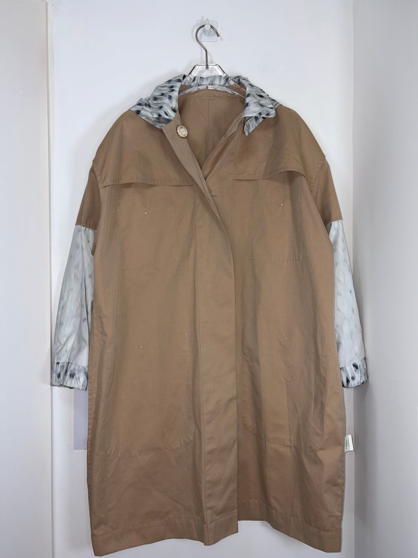 Beige Cotton Coat w/ Detachable Hood & Pattern Pockets | Sz Small