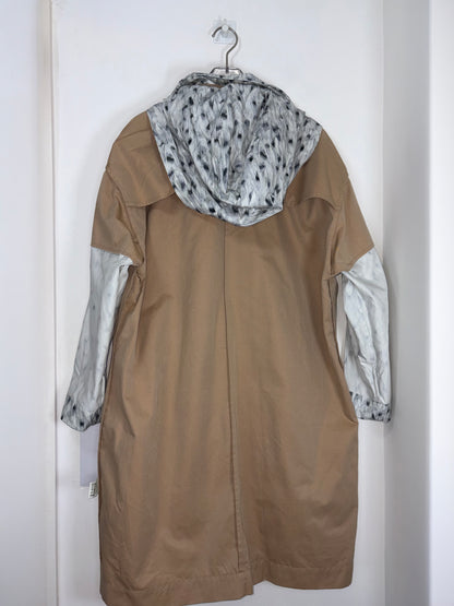 Beige Cotton Coat w/ Detachable Hood & Pattern Pockets | Sz Small