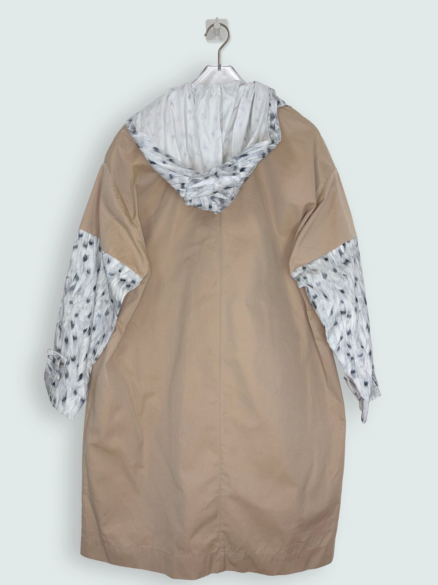 Beige Cotton Coat w/ Detachable Hood & Pattern Pockets | Sz Small
