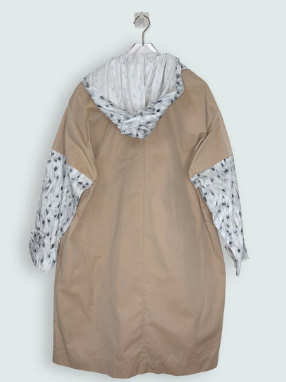 Beige Cotton Coat w/ Detachable Hood & Pattern Pockets | Sz Small