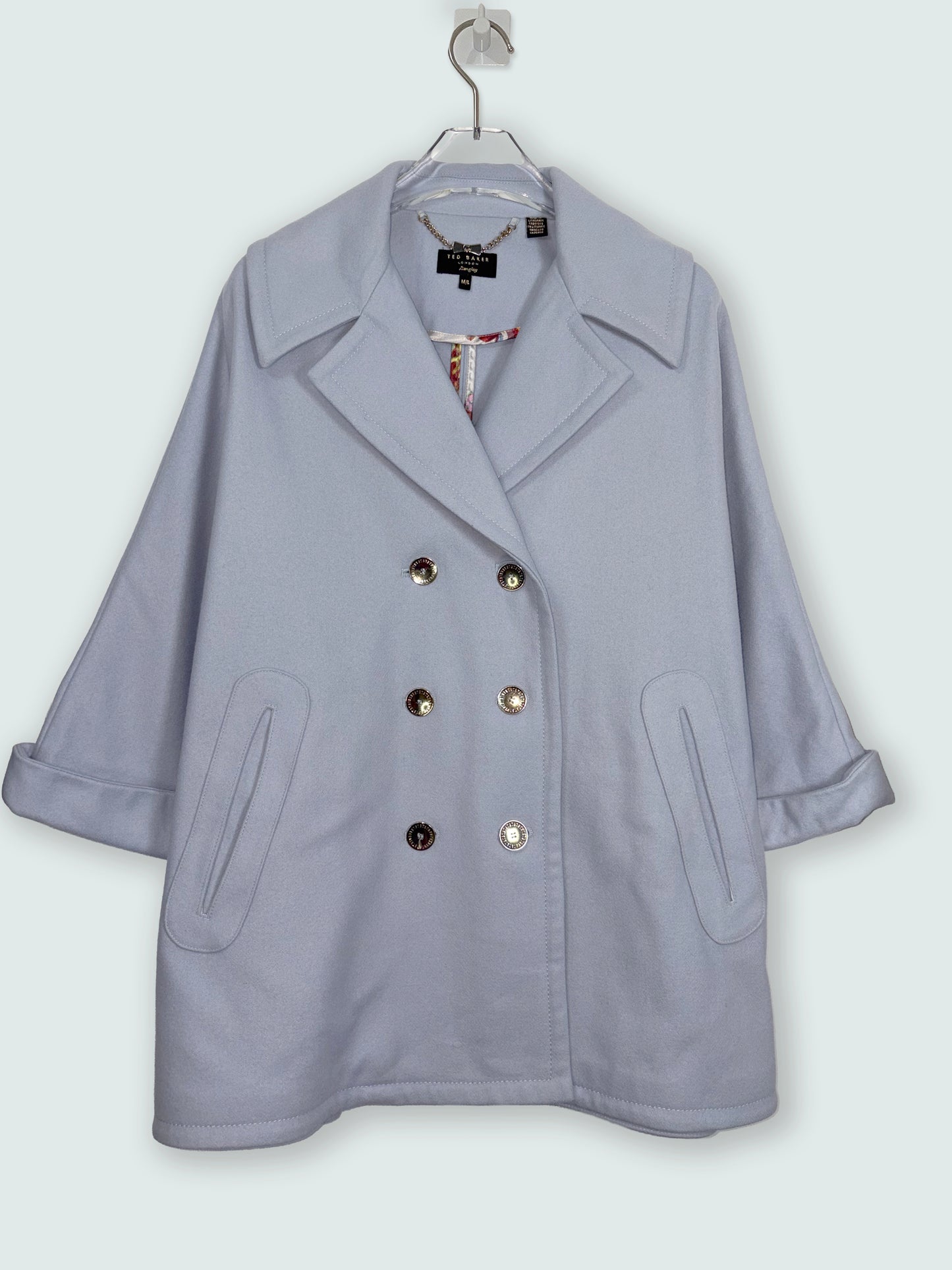 Pastel Blue Double Breasted Peacoat Blue Wool Cape Coat | Sz M/L