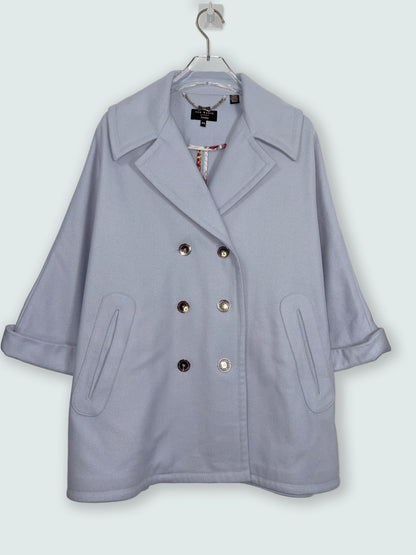 Pastel Blue Double Breasted Peacoat Blue Wool Cape Coat | Sz M/L
