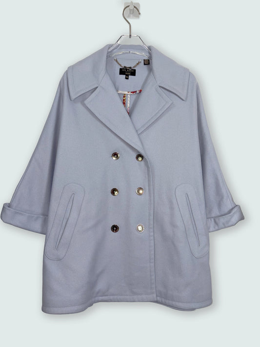 Pastel Blue Double Breasted Peacoat Blue Wool Cape Coat | Sz M/L